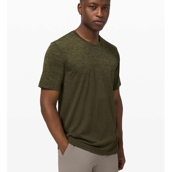 Men Lululemon Metal Vent Breathe Short Sleeve Slim Fit Dark Olive Size Medium - Picture 1 of 5